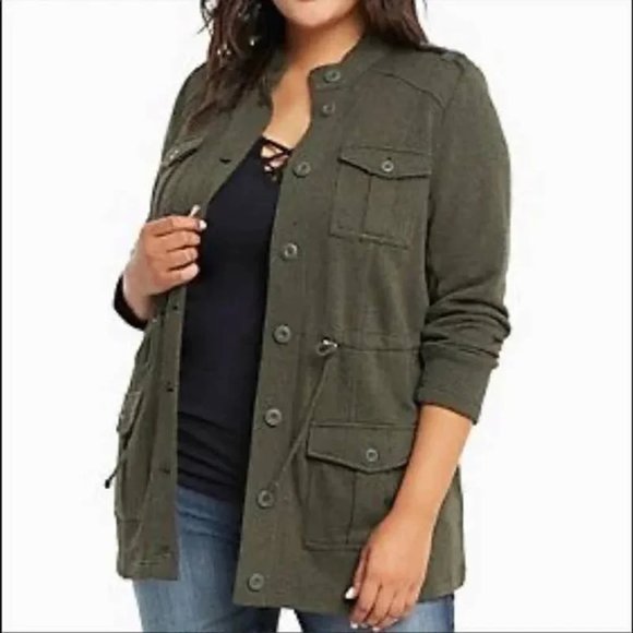 torrid Jackets & Coats Torrid Knit Utility Cargo Jacket Olive Green